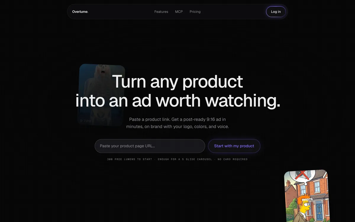 Overlume homepage